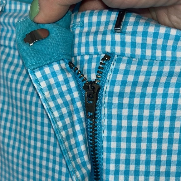 Manhattan Chino Blue Bermuda Shorts Classic Gingham Pattern from NY&Co Size 10 - Picture 4 of 9